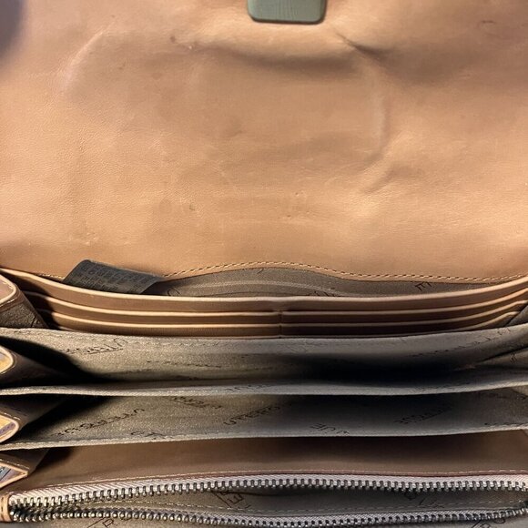 Uterque Brown, Tan, Blue Sheepskin Multipocket Geometric Floral Clutch Wallet - Picture 7 of 10